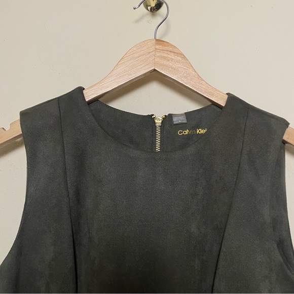 NWT  Calvin Klein Elegant Olive Green Suede Sheath Sleeveless Midi Dress Sz 8 - Picture 5 of 15